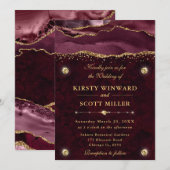 赤と金のラメ瑪瑙の結婚式 招待状 (正面/裏面)