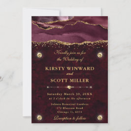 赤と金のラメ瑪瑙の結婚式 招待状