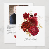 赤と金のヴィンテージレッドローズのウェディング/エンゲージメント 案内状 (正面/裏面)