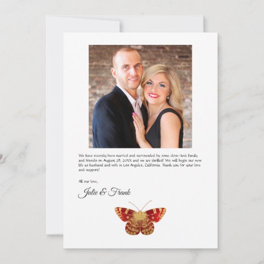 赤と金のヴィンテージローズのウェディング/エンゲージメント 案内状 (裏面)