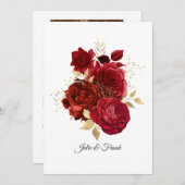 赤と金のヴィンテージローズのウェディング/エンゲージメント 案内状 (正面/裏面)