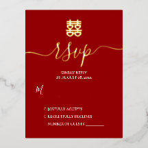 赤と金のヴィンテージ中国風結婚式の出欠確認