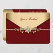 赤と金の企業のパーティー 招待状 (正面/裏面)