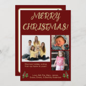 赤と金の伝統的なスタイルの写真クリスマスカード シーズンカード (正面/裏面)