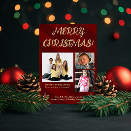 赤と金の伝統的なストライプの写真クリスマスカード シーズンカード