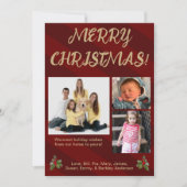 赤と金の伝統的なストライプの写真クリスマスカード シーズンカード (正面)