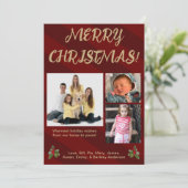 赤と金の伝統的なストライプの写真クリスマスカード シーズンカード (スタンド正面)