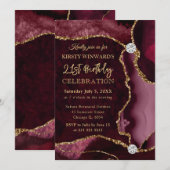 赤と金の偽のグリッターアゲートの誕生日 招待状 (正面/裏面)