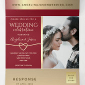 赤と金の写真 ウェディング トリフォールド インビテーション (内部中)