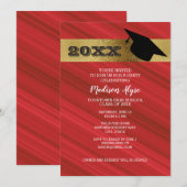 赤と金の卒業帽のパーティー 招待状 (正面/裏面)