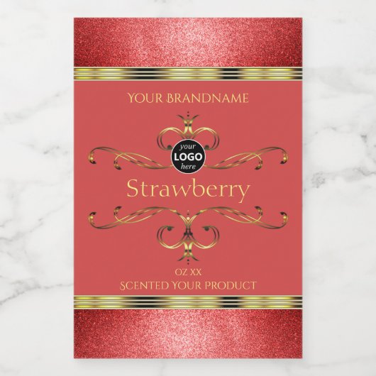 赤と金の商品ラベル グリッター ボーダー ロゴ フードラベル (シングルラベル)