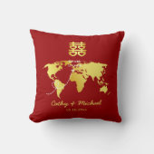 赤と金の地図の目的地 中国のウェディング クッション (正面)