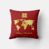 赤と金の地図の目的地 中国風結婚式 クッション (裏面)