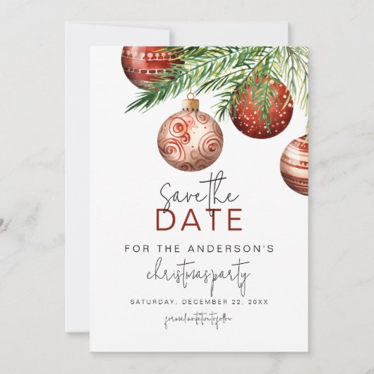 赤と金の木のオーナメント | クリスマスパーティー セーブザデート (正面)