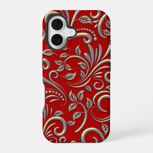 赤と金の模様 iPhone 16ケース (裏面)