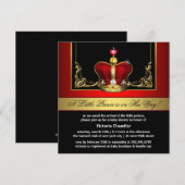 赤と金の王冠プリンスベビーシャワー 招待状 (正面/裏面)