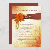 赤と金の秋の落ち葉 リハーサルディナー招待状 招待状 (正面/裏面)