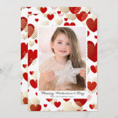 赤と金の箔のハートパターンバレンタインデー シーズンカード (正面/裏面)