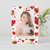 赤と金の箔のハートパターンバレンタインデー シーズンカード (スタンド正面)