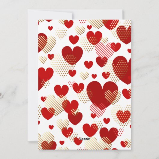 赤と金の箔のハートパターンバレンタインデー シーズンカード (裏面)