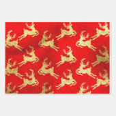 赤と金の箔トナカイのクリスマス ラッピングペーパーシート (正面3)