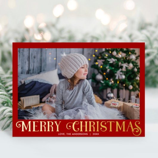 赤と金の箔メリーモダンクリスマスの写真 箔シーズンカード