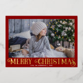赤と金の箔メリーモダンクリスマスの写真 箔シーズンカード (正面)