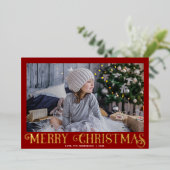 赤と金の箔メリーモダンクリスマスの写真 箔シーズンカード (立ち正面)