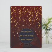 赤と金の紙吹雪パーティー招待状 招待状 (スタンド正面)
