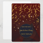 赤と金の紙吹雪パーティー招待状 招待状 (正面/裏面)