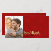 赤と金の結婚写真 愛と感謝 ありがとう サンキューカード (正面/裏面)