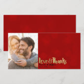 赤と金の結婚式の写真 愛と感謝 サンキューカード (正面/裏面)
