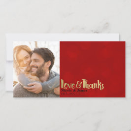 赤と金の結婚式の写真 愛と感謝 サンキューカード