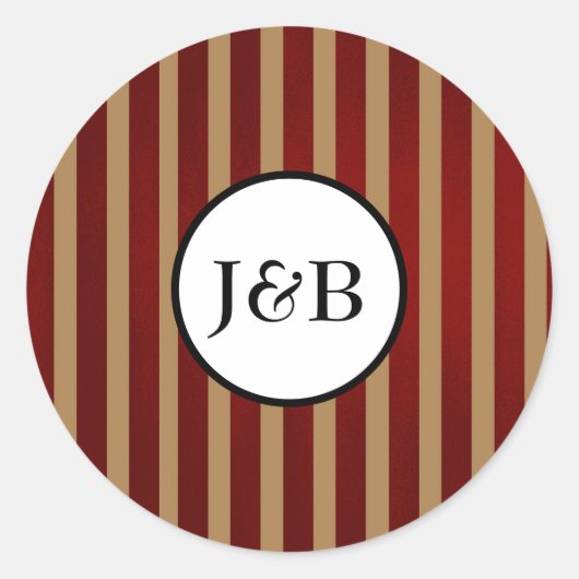 赤と金の縦ストライプの縞模様 ラウンドシール (正面)