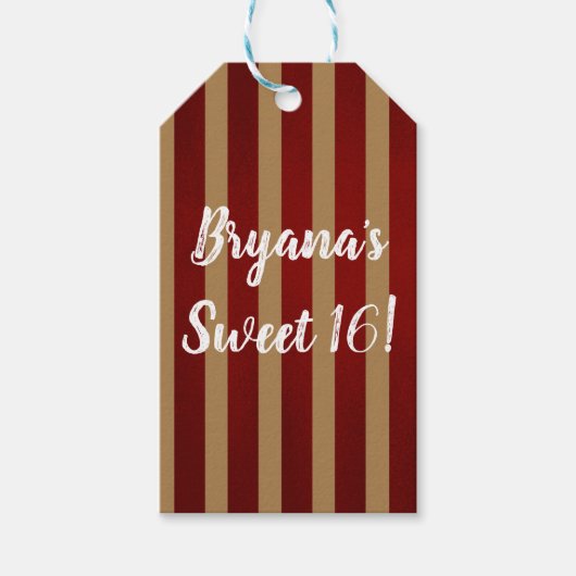 赤と金の縦縞 ストライプ柄 パーティー ギフトタグ (正面)