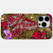 赤と金の花と蝶のモノグラム入り名入れ Case-Mate iPhoneケース (裏面 (横))