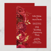 赤と金の花のウェディングアニバーサリーパーティー 招待状 (正面/裏面)