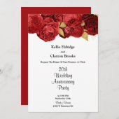 赤と金の花のウェディングアニバーサリーパーティー 招待状 (正面/裏面)