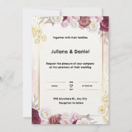 赤と金の花のウェディング招待状 招待状