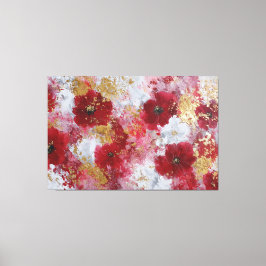 赤と金の花の抽象的な壁のアート キャンバスプリント