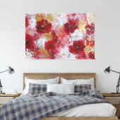 赤と金の花の抽象的な壁のアート キャンバスプリント (インサイチュ (寝室))
