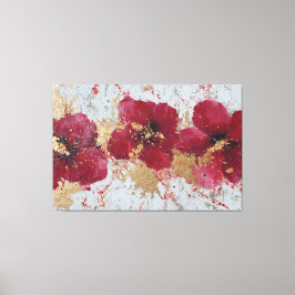 赤と金の花の抽象的な壁画 キャンバスプリント