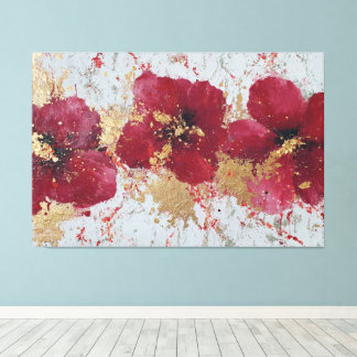 赤と金の花の抽象的な壁画 キャンバスプリント