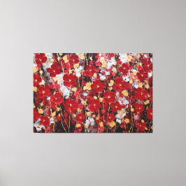赤と金の花の抽象的な壁画 キャンバスプリント
