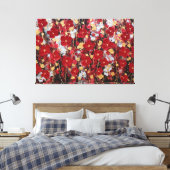 赤と金の花の抽象的な壁画 キャンバスプリント (インサイチュ (寝室))