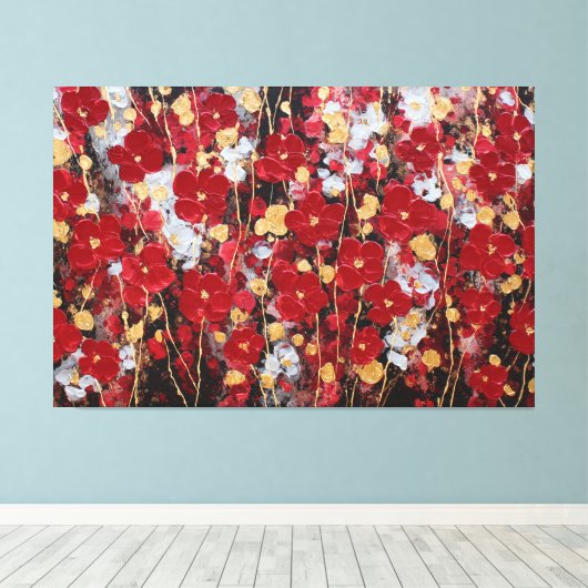 赤と金の花の抽象的な壁画 キャンバスプリント (インサイチュ (ウッドフロア))