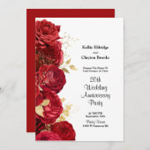 赤と金の花の結婚記念日パーティー 招待状 (正面/裏面)
