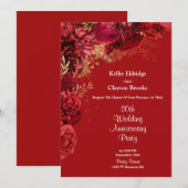 赤と金の花柄のウェディングアニバーサリーパーティー 招待状 (正面/裏面)