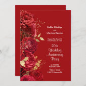 赤と金の花柄の結婚記念日パーティー 招待状 (正面/裏面)