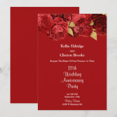 赤と金の花柄の結婚記念日パーティー 招待状 (正面/裏面)